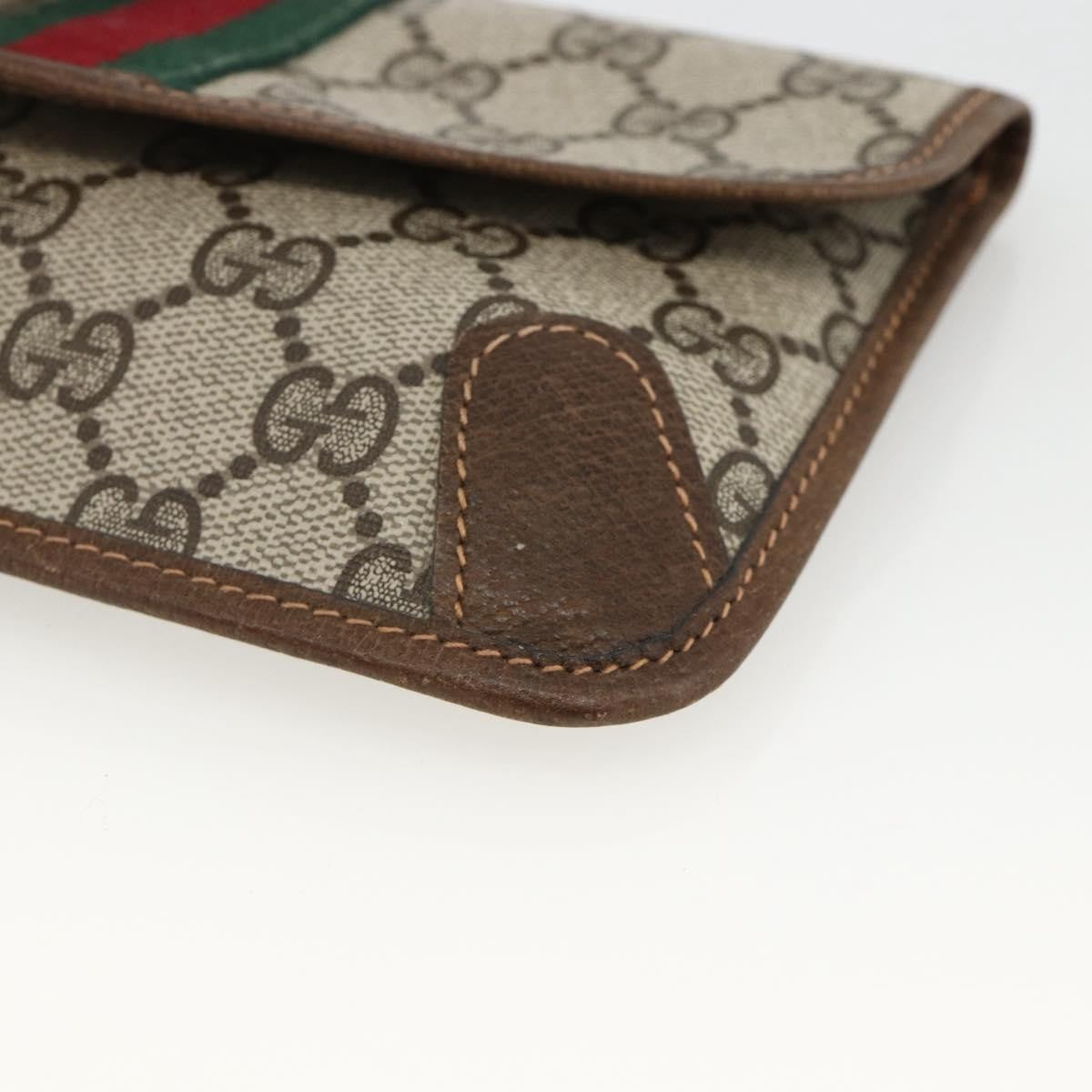 Gucci GUCCI GG Supreme Web Sherry Line Clutch Bag PVC Beige Authentic 174212