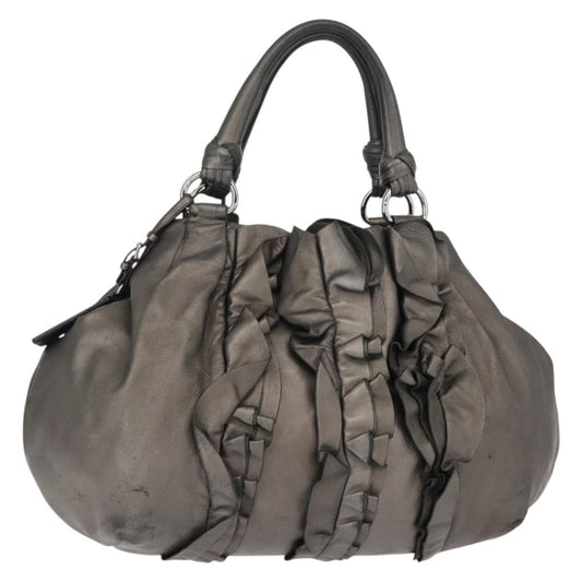 Prada PRADA Tote Bag Leather Gray Silver Authentic 146806