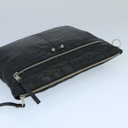 Balenciaga BALENCIAGA Clutch Bag Leather Black Silver 273023 Authentic bs19499