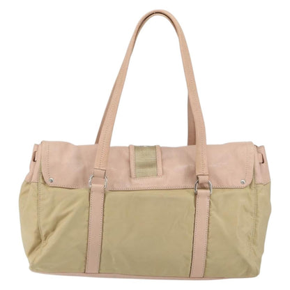 Prada PRADA Tote Bag Nylon Leather Beige Silver Authentic ep12684