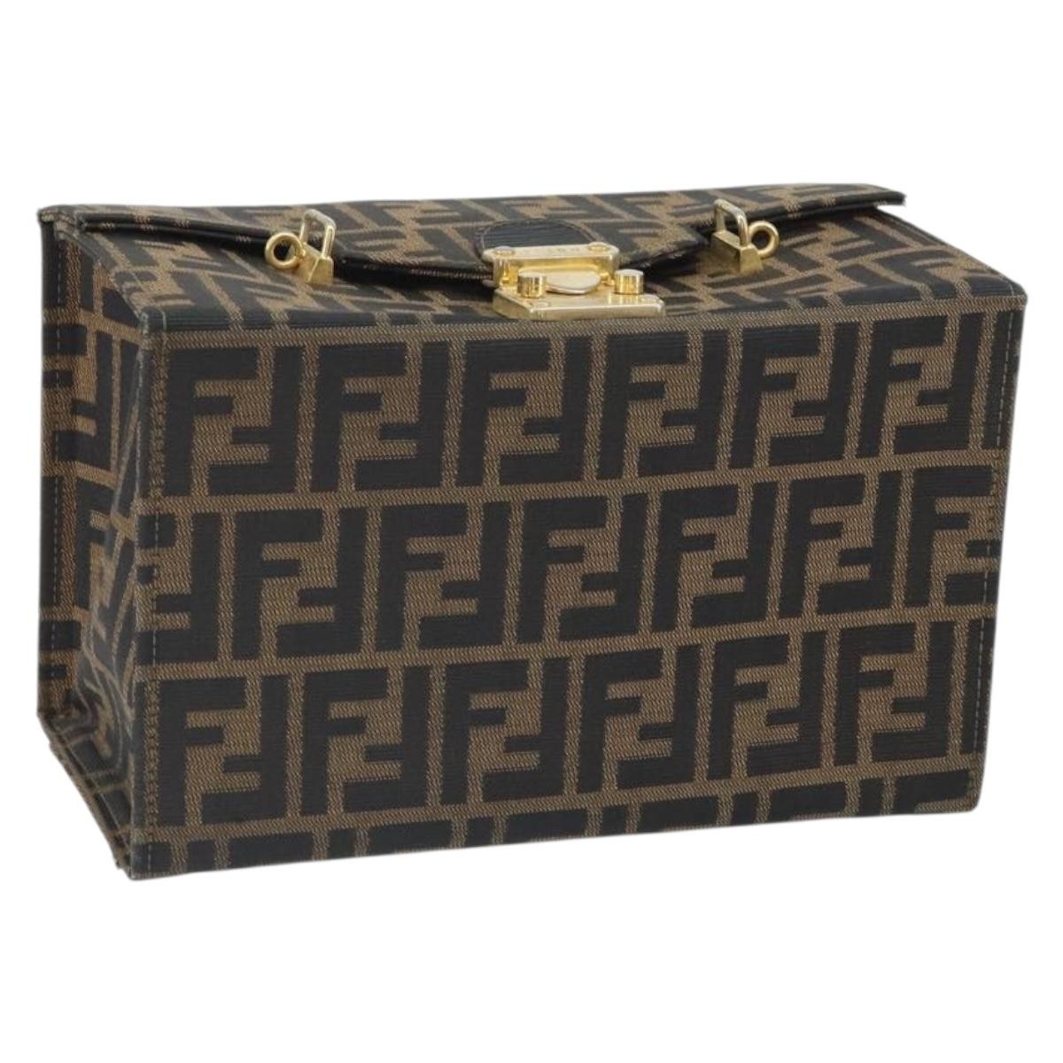 Fendi FENDI Zucca Canvas Vanity Hand Bag Black Brown Authentic 169044