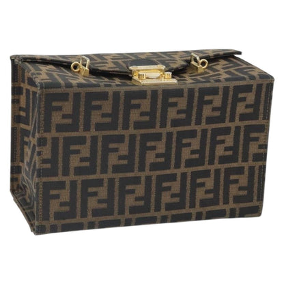 Fendi FENDI Zucca Canvas Vanity Hand Bag Black Brown Authentic 169044