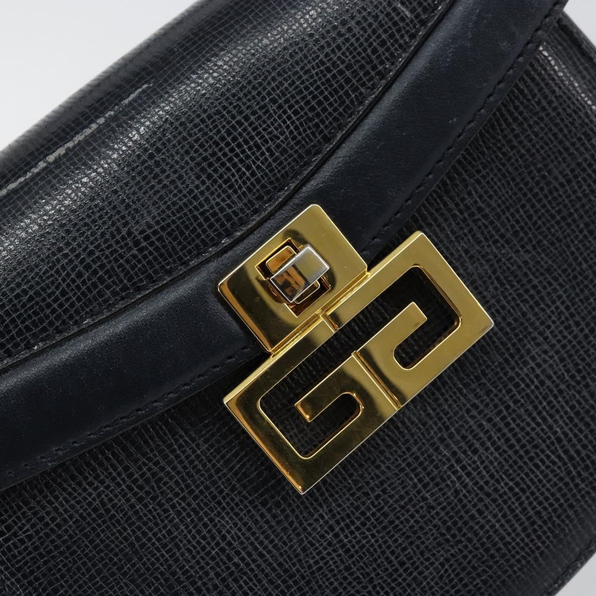 Givenchy GIVENCHY Hand Bag Leather Navy Gold Authentic SW1855
