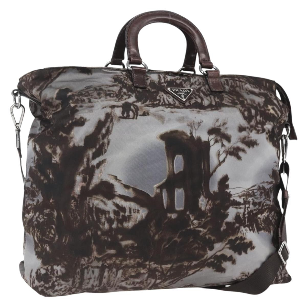 Prada PRADA Hand Bag Nylon 2way Brown Silver Authentic 163076