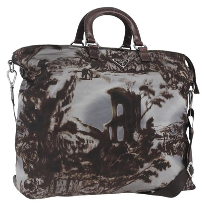 Prada PRADA Hand Bag Nylon 2way Brown Silver Authentic 163076