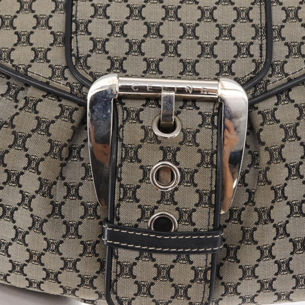 Celine CELINE Macadam Canvas Hand Bag Beige Silver Authentic ep13183