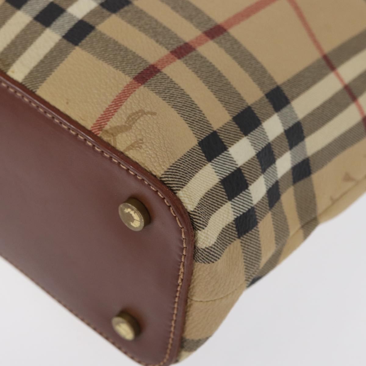 Burberry BURBERRY Nova Check Hand Bag PVC Beige Gold Authentic BA9597