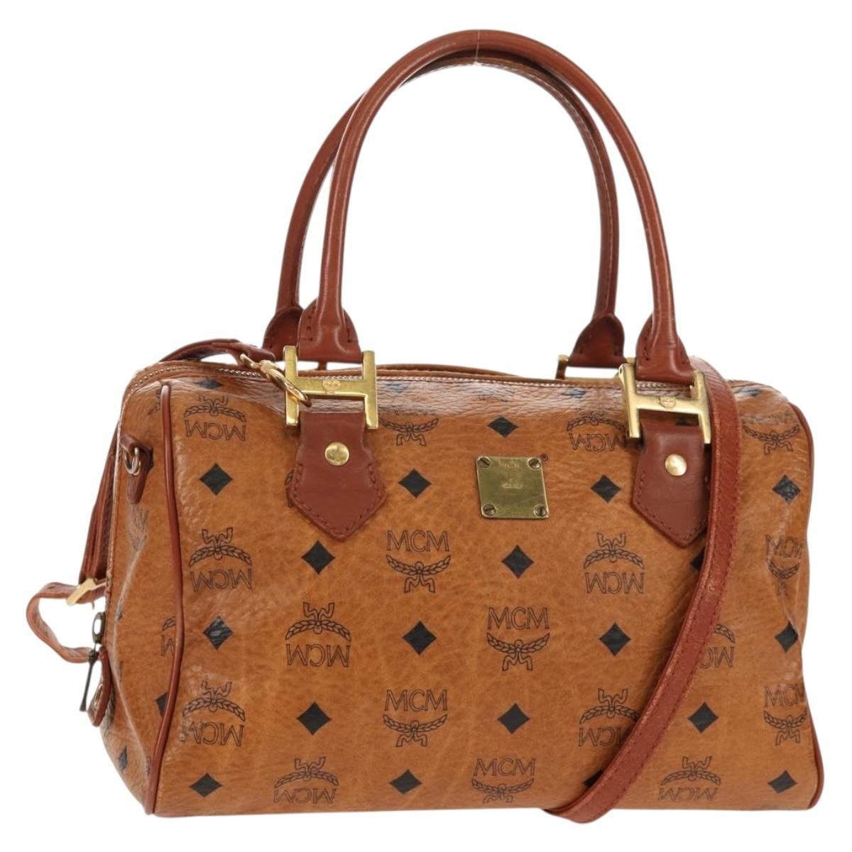 MCM MCM Logogram Vicetos Hand Bag PVC Leather 2way Brown Gold Authentic 158823