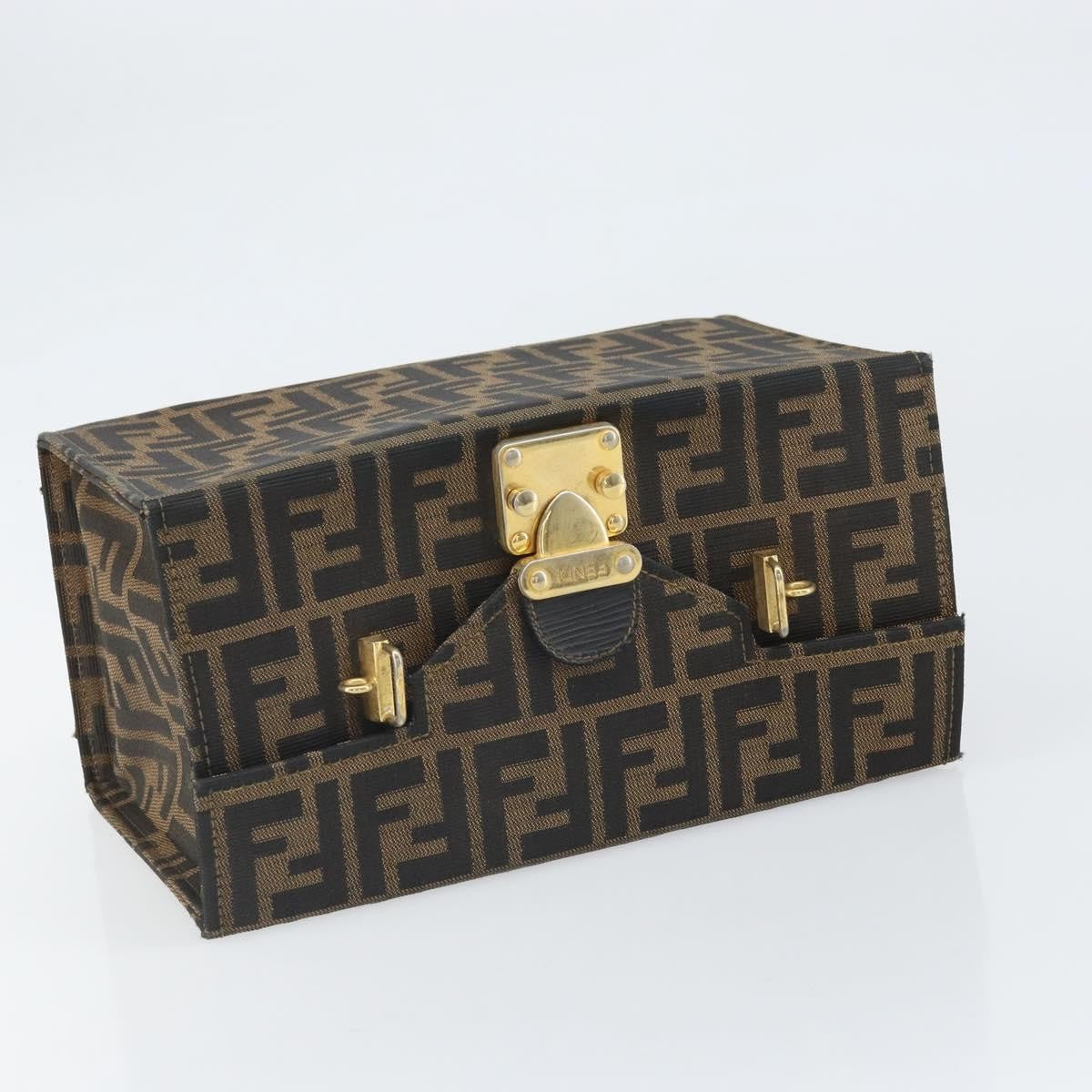 Fendi FENDI Zucca Canvas Vanity Hand Bag Black Brown Authentic 169044