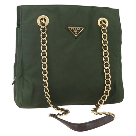 Prada PRADA Chain Shoulder Bag Nylon Green Gold Authentic 159258