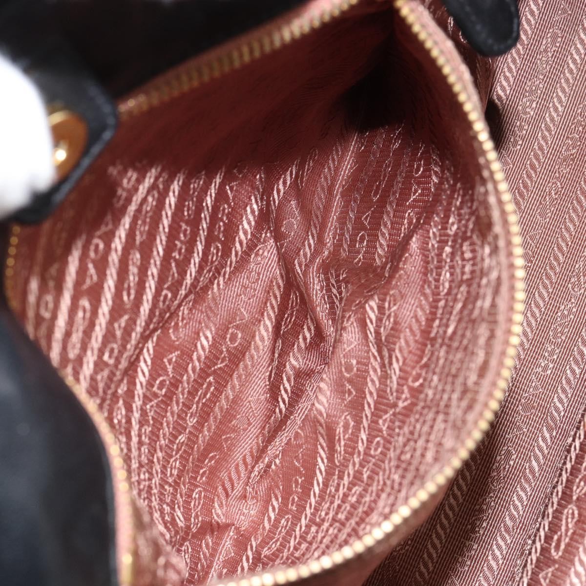 Prada PRADA ribbon Hand Bag Nylon Leather Black Gold Authentic 153236