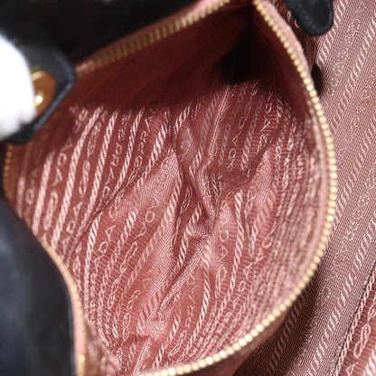 Prada PRADA ribbon Hand Bag Nylon Leather Black Gold Authentic 153236