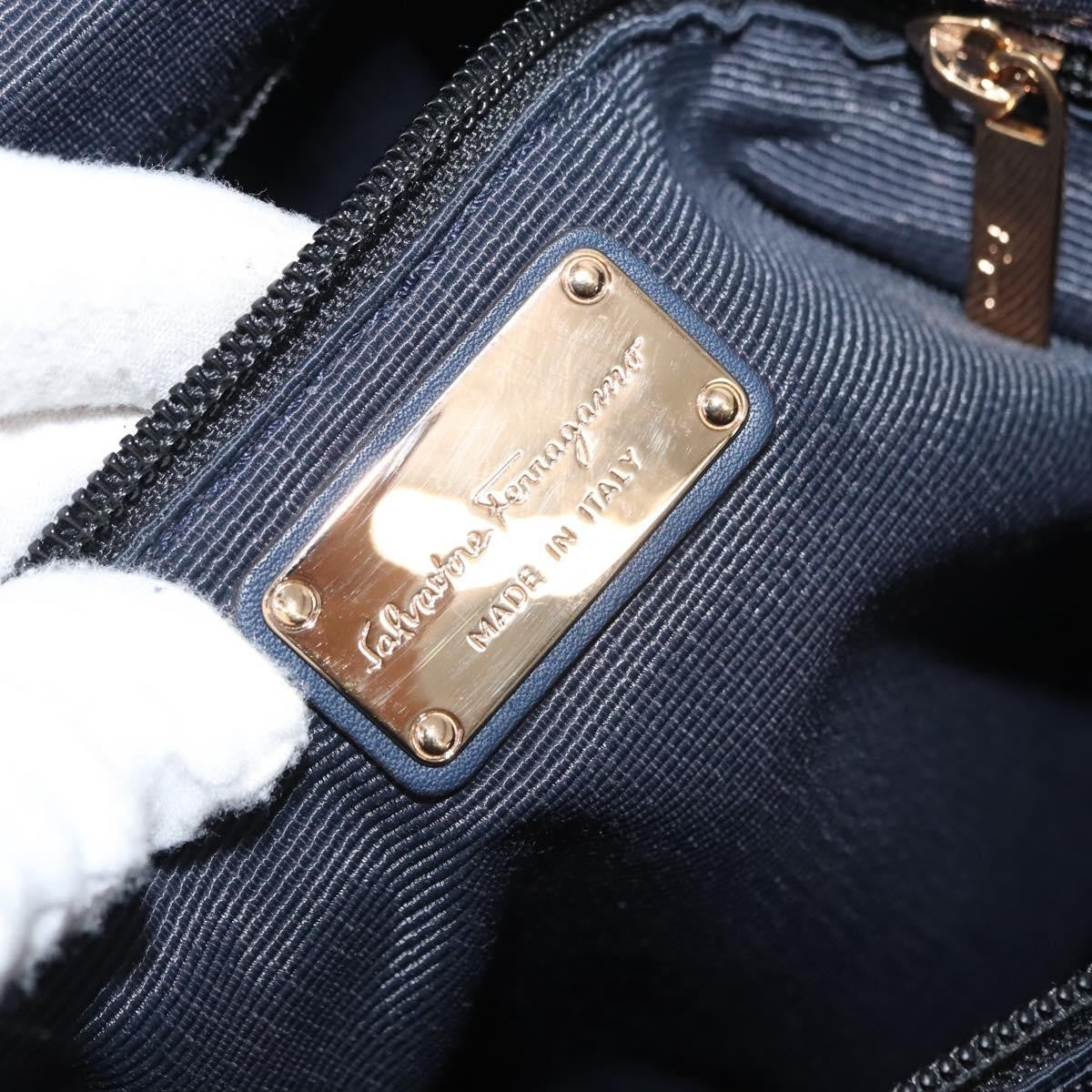 Salvatore Ferragamo Salvatore Ferragamo Vala Tote Bag Leather Navy Gold Authentic 145957