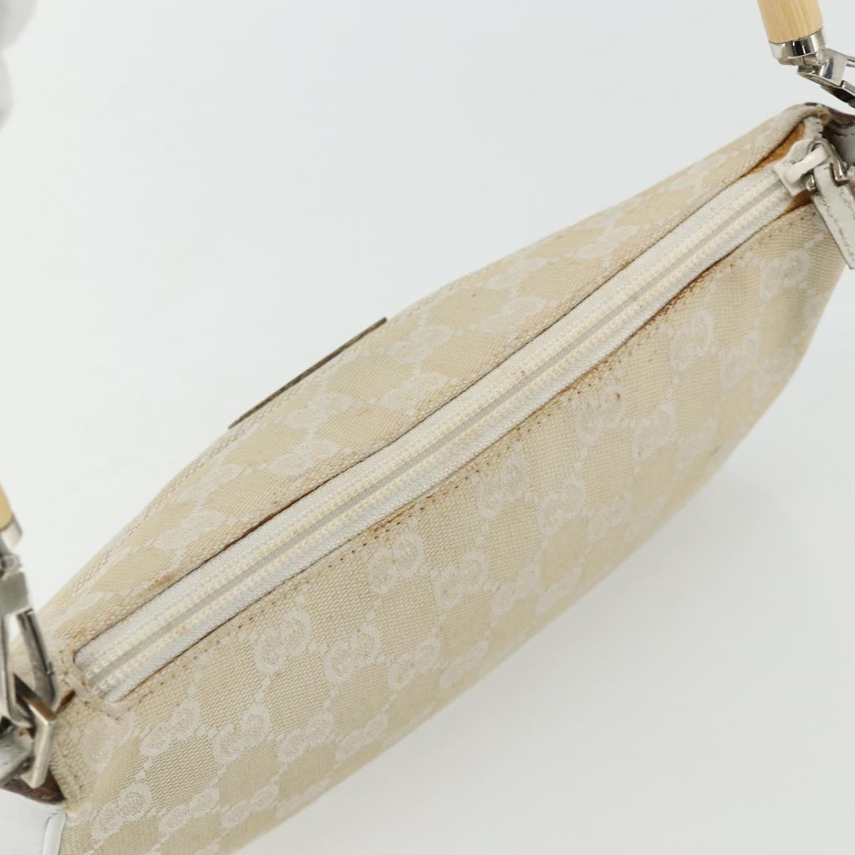 Gucci GUCCI GG Canvas Bamboo Hand Bag Silver Beige 001 3870 Authentic mr2402