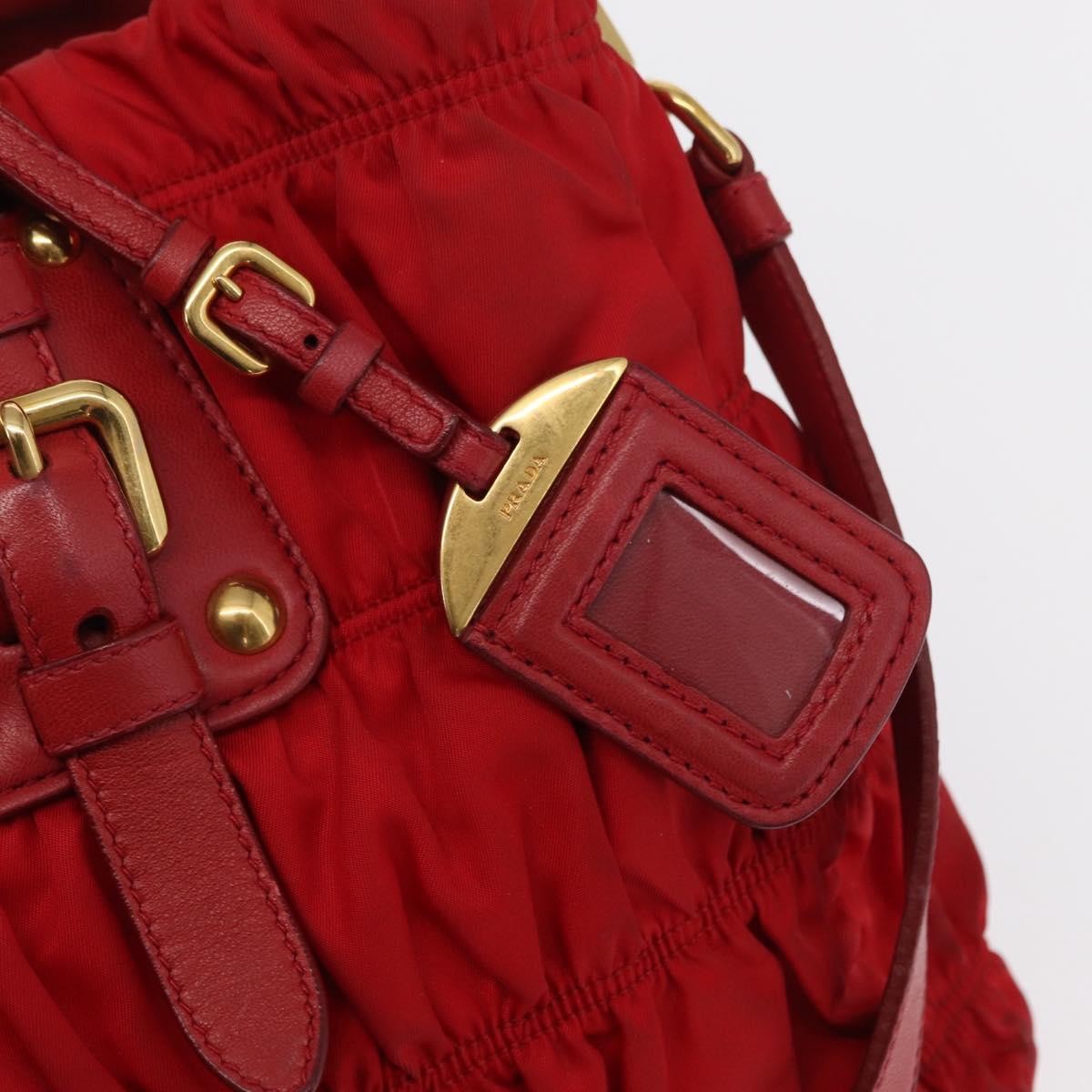 Prada PRADA Hand Bag Nylon Leather 2way Red Gold Authentic 155077