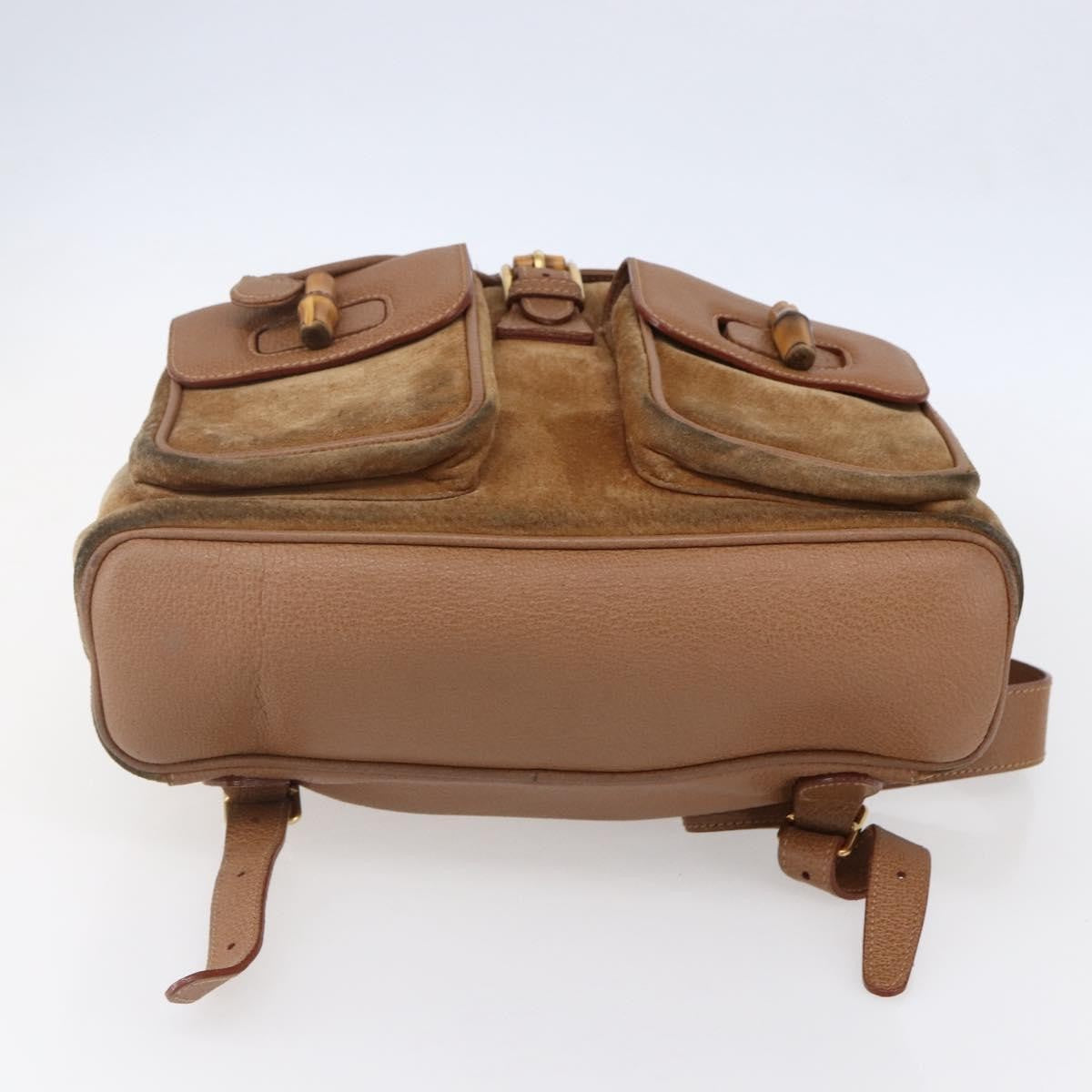 Gucci GUCCI Bamboo Backpack Suede Brown Gold 003 2058 0016 Authentic 148819 Bag