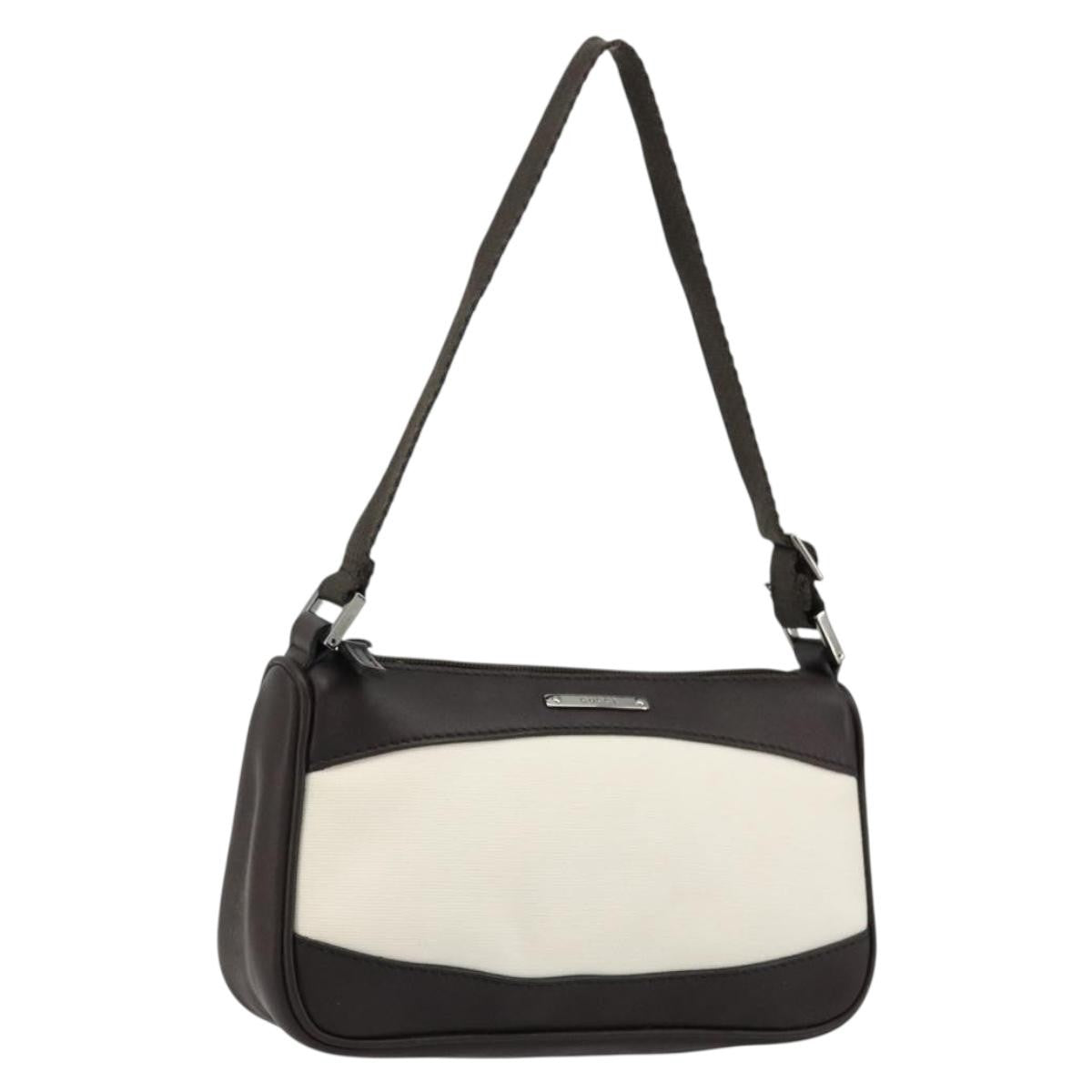 Gucci GUCCI Hand Pouch Bag Canvas Leather Brown White 92821 Authentic 177484A