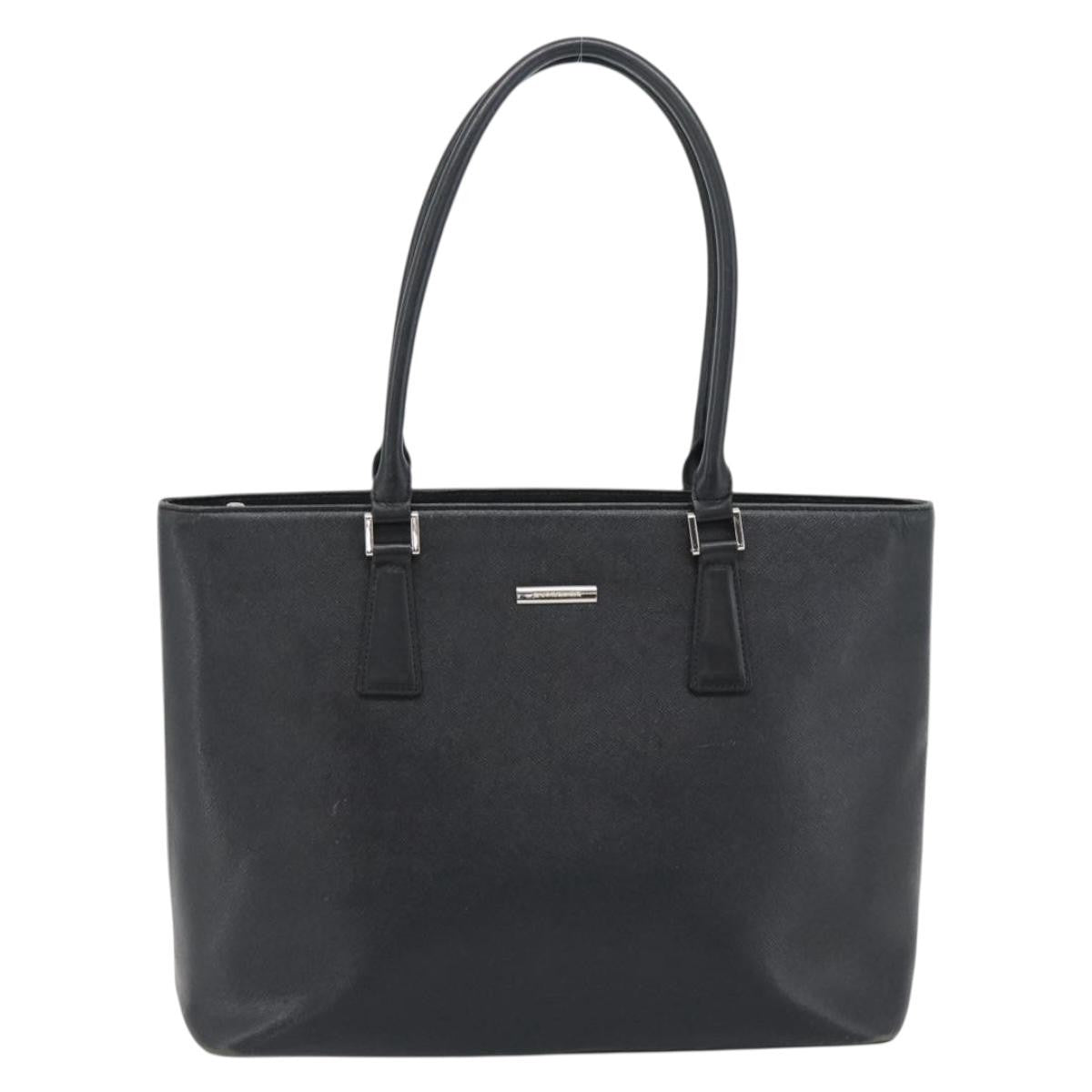 Burberry BURBERRY Tote Bag Leather Black Silver Authentic 182424