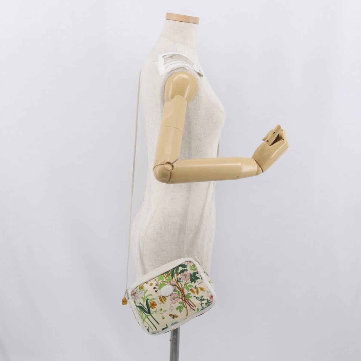 Gucci GUCCI Flora Shoulder Bag Canvas Leather White Gold 007 14 0068 Authentic fm5083