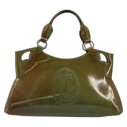 Cartier CARTIER Marcello Hand Bag Patent leather Green Silver Authentic bs34215