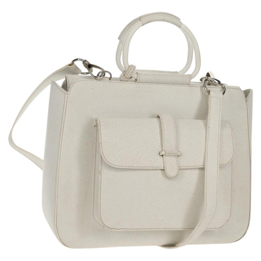 Gucci GUCCI Hand Bag Leather 2way White Silver 000 2058 0307 5 Authentic bs31539