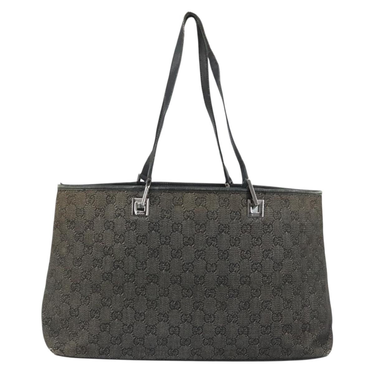 Gucci GUCCI GG Canvas Tote Bag Black Silver 36173 1705 Authentic 154445