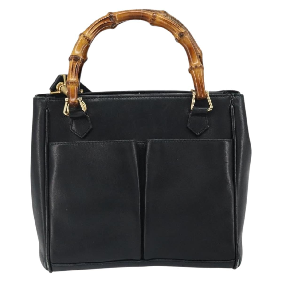 Gucci GUCCI Bamboo Hand Bag Leather 2way Black Gold 000 2122 0316 Authentic 160580