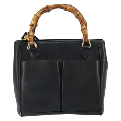 Gucci GUCCI Bamboo Hand Bag Leather 2way Black Gold 000 2122 0316 Authentic 160580