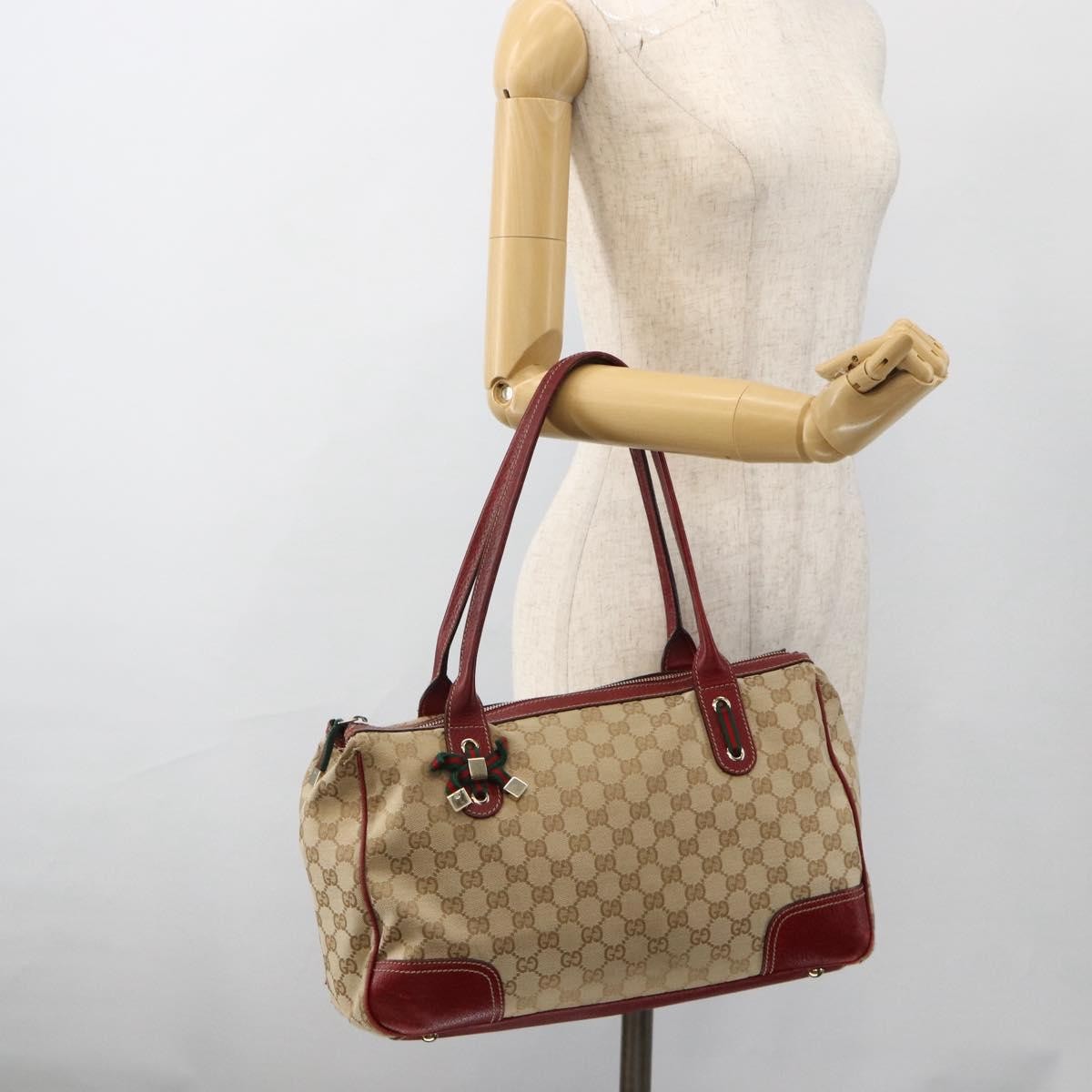 Gucci GUCCI GG Canvas Web Sherry Line Pretty Tote Bag Beige Gold 177052 Authentic fm5307