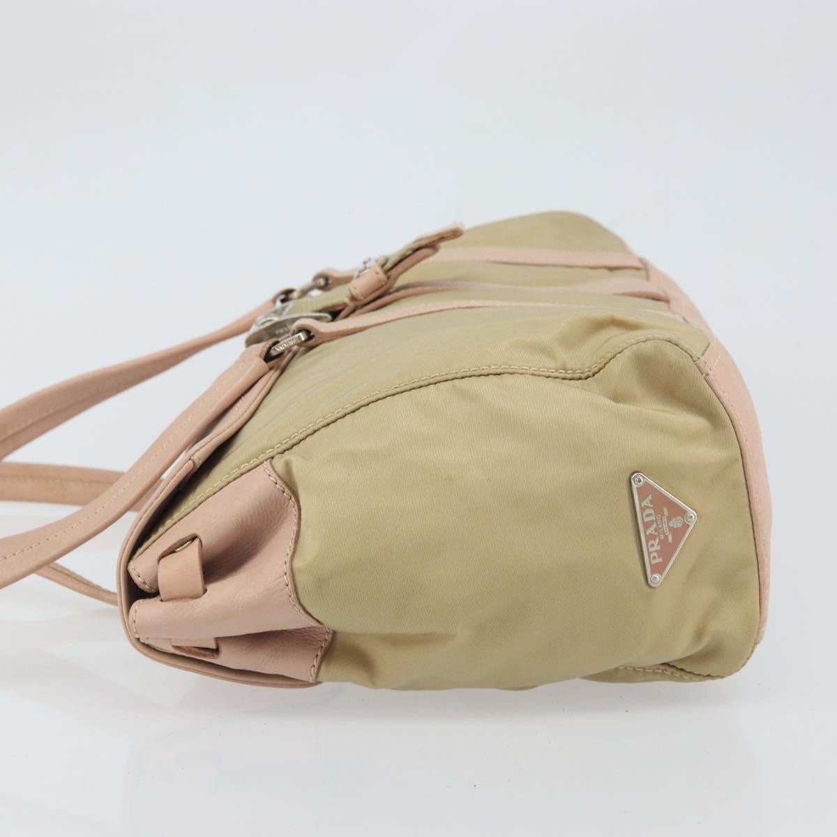 Prada PRADA Tote Bag Nylon Leather Beige Silver Authentic ep12684