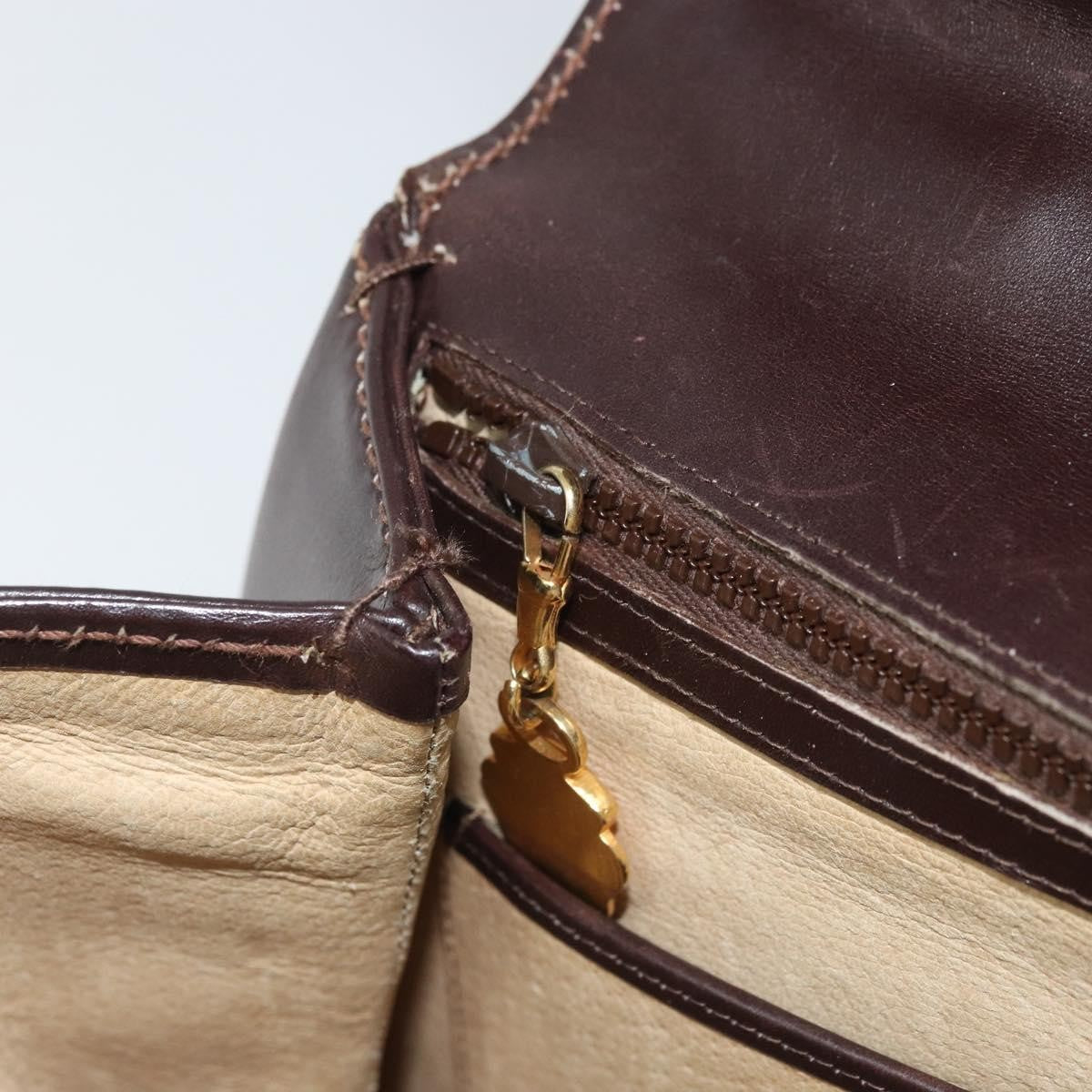 Gucci GUCCI Hand Bag Leather Brown Gold Authentic BAZ167