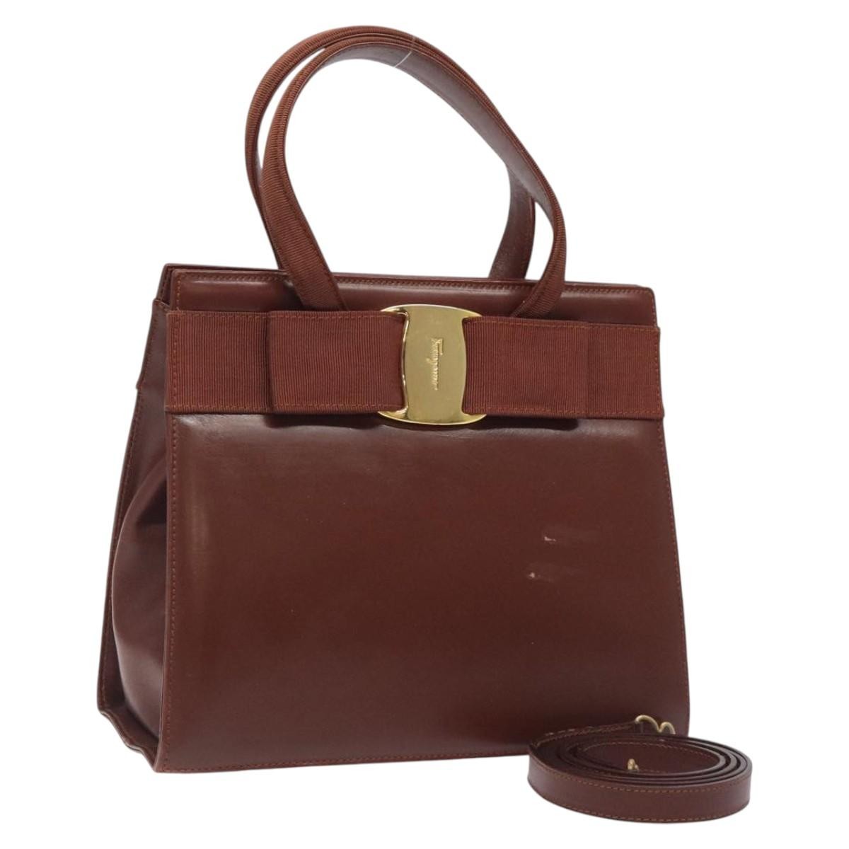 Salvatore Ferragamo Salvatore Ferragamo Hand Bag Leather 2way Brown Gold Authentic hk2487