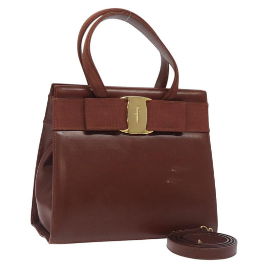 Salvatore Ferragamo Salvatore Ferragamo Hand Bag Leather 2way Brown Gold Authentic hk2487