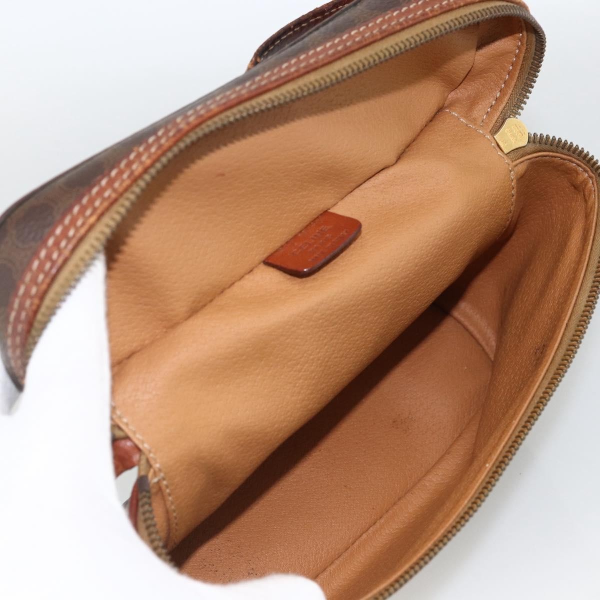Celine CELINE Macadam Canvas Vanity Hand Bag PVC Leather Brown Gold Authentic ka2851