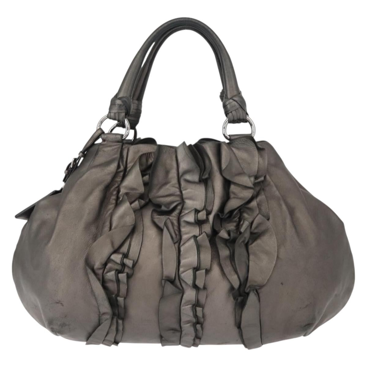 Prada PRADA Tote Bag Leather Gray Silver Authentic 146806