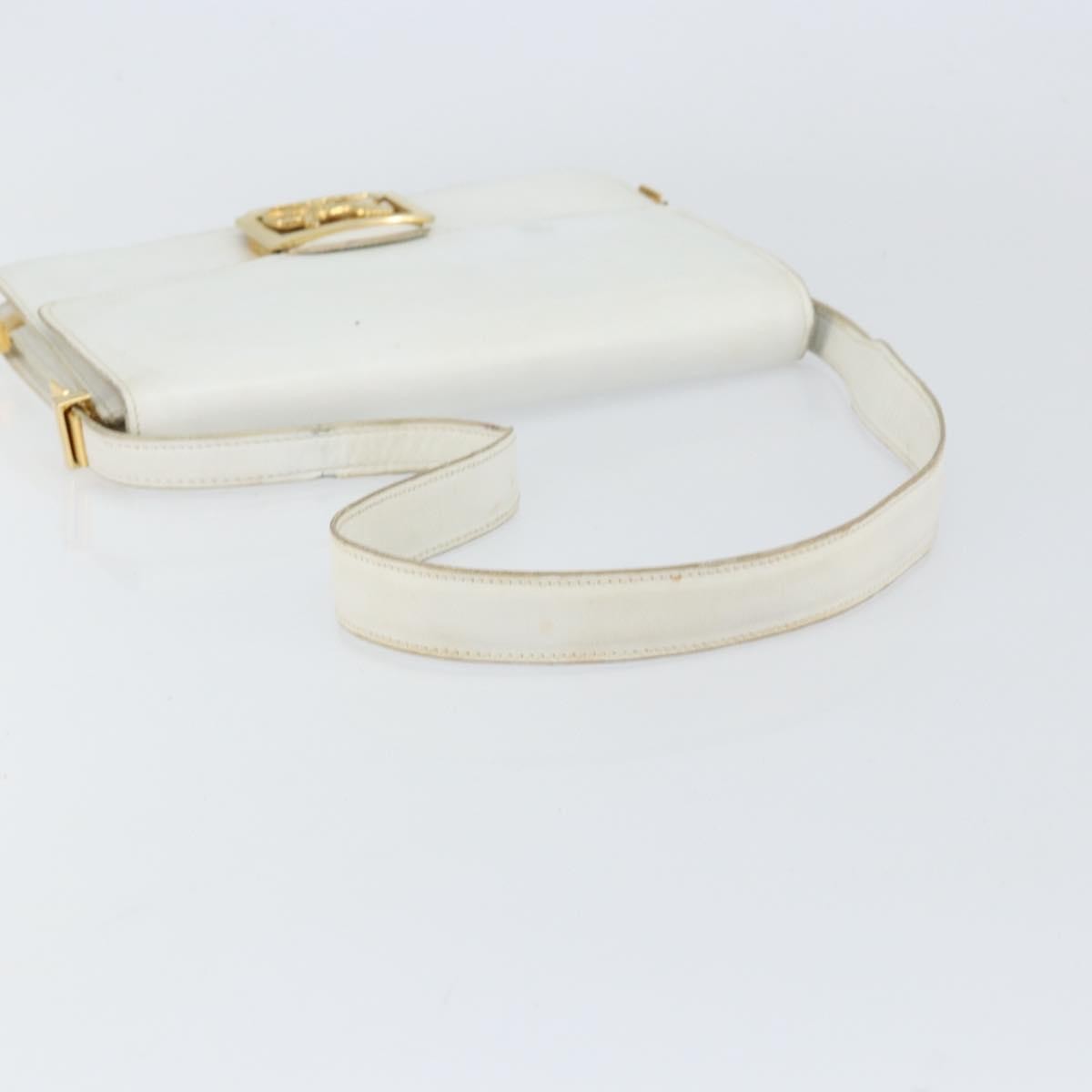 Celine CELINE Shoulder Bag Leather White Gold Authentic 156322