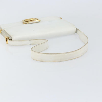 Celine CELINE Shoulder Bag Leather White Gold Authentic 156322