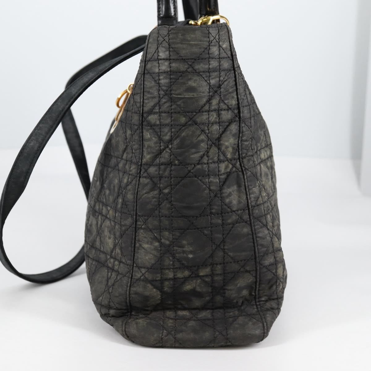 Dior Christian Dior Canage Tote Bag Nylon 2way Black Gold Authentic 140681