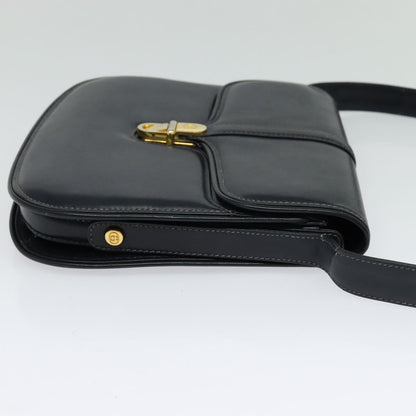 Gucci GUCCI Shoulder Bag Leather Navy Gold Authentic ep8402