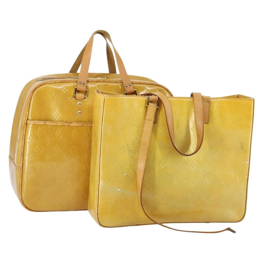 Louis Vuitton LOUIS VUITTON Monogram Vernis Tote Bag 2 Set Beige LV Authentic 144959