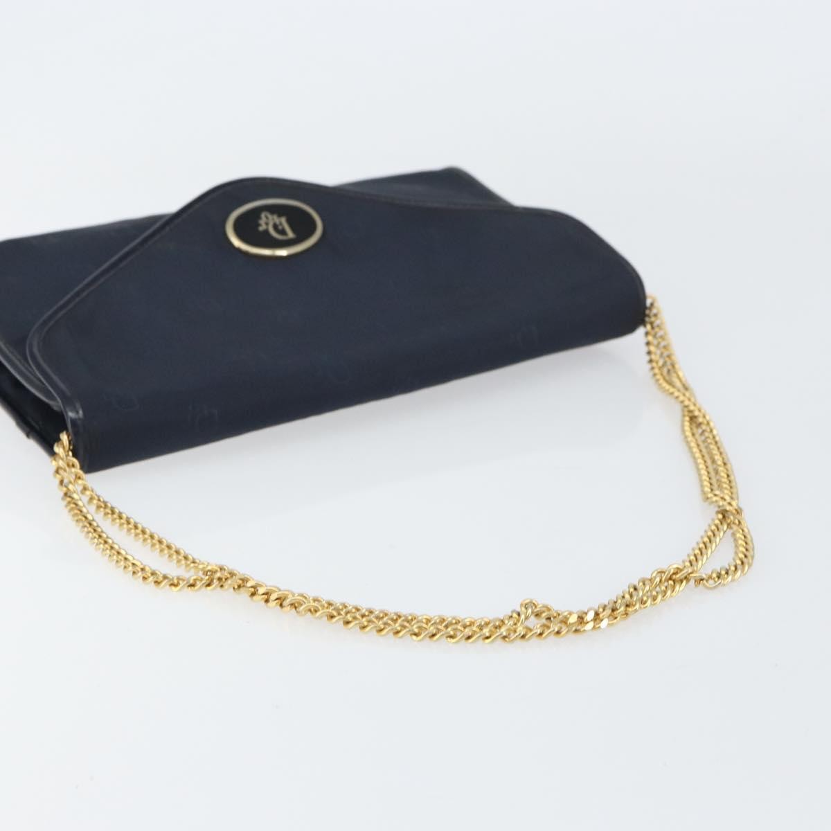 Dior Christian Dior Chain Shoulder Bag Canvas Navy Gold Authentic ti3507