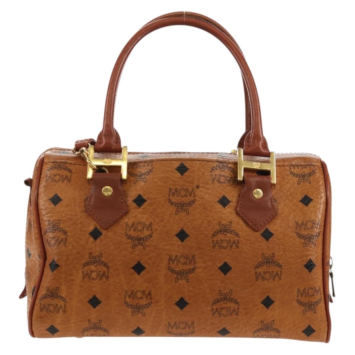 MCM MCM Logogram Vicetos Hand Bag PVC Leather 2way Brown Gold Authentic 158823