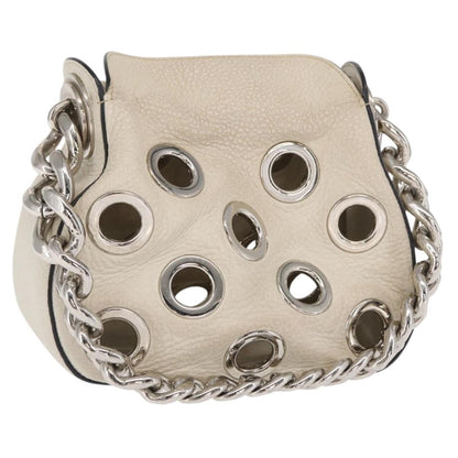 Prada PRADA Grommet Punching Chain Hand Bag Leather Ivory Silver Authentic 165205