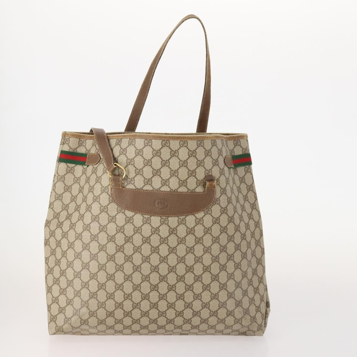 Gucci GUCCI GG Plus Supreme Web Sherry Line Tote Bag PVC 3 Set Beige Red Authentic BSZ437