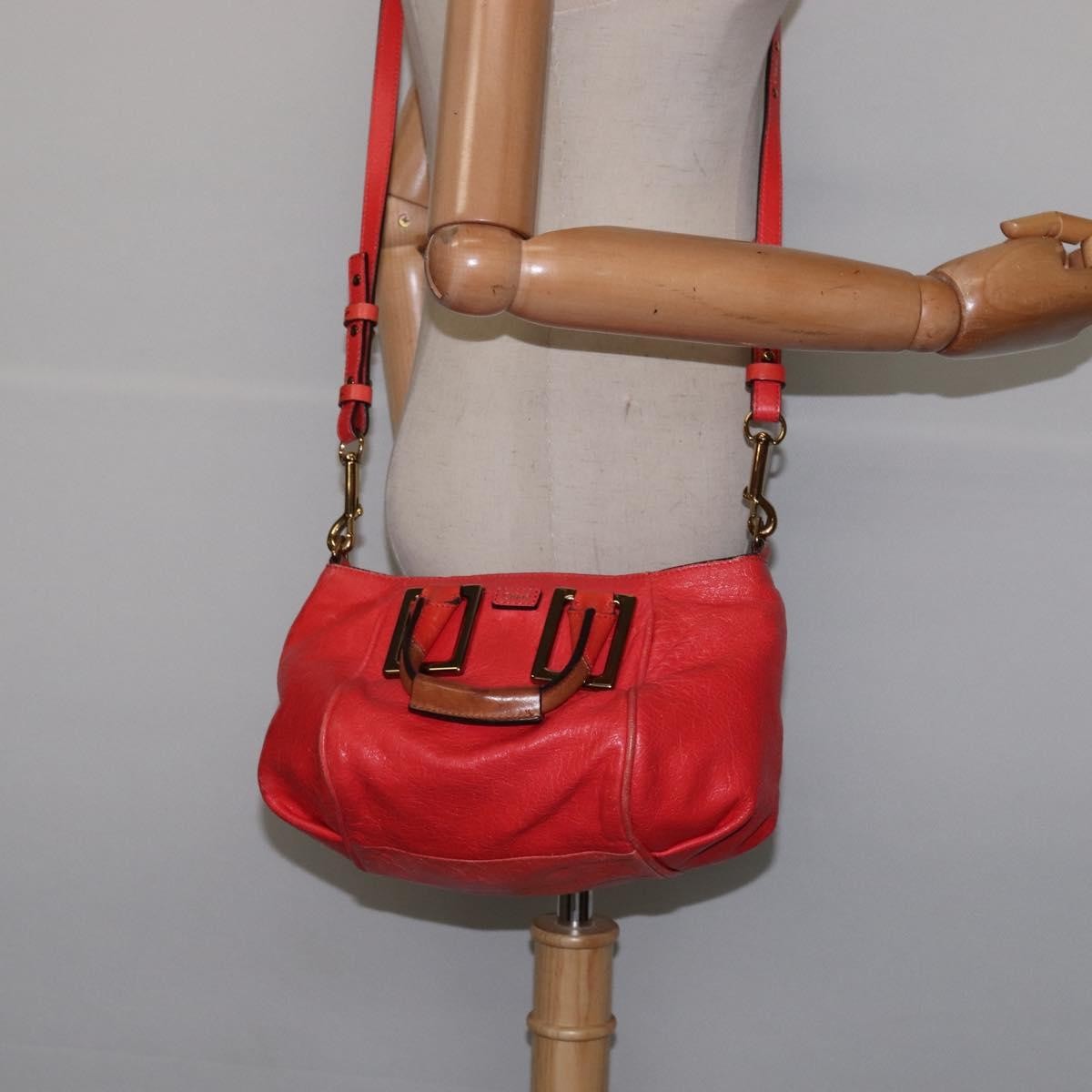Chloé Chloé Chloe Etel Hand Bag Leather 2way Red Gold Authentic th6324