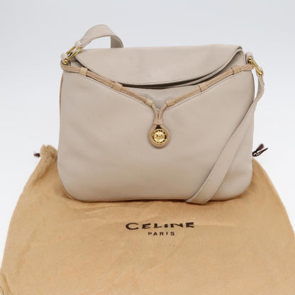 Celine CELINE Horse Carriage Shoulder Bag Leather Beige Gold Authentic 90216