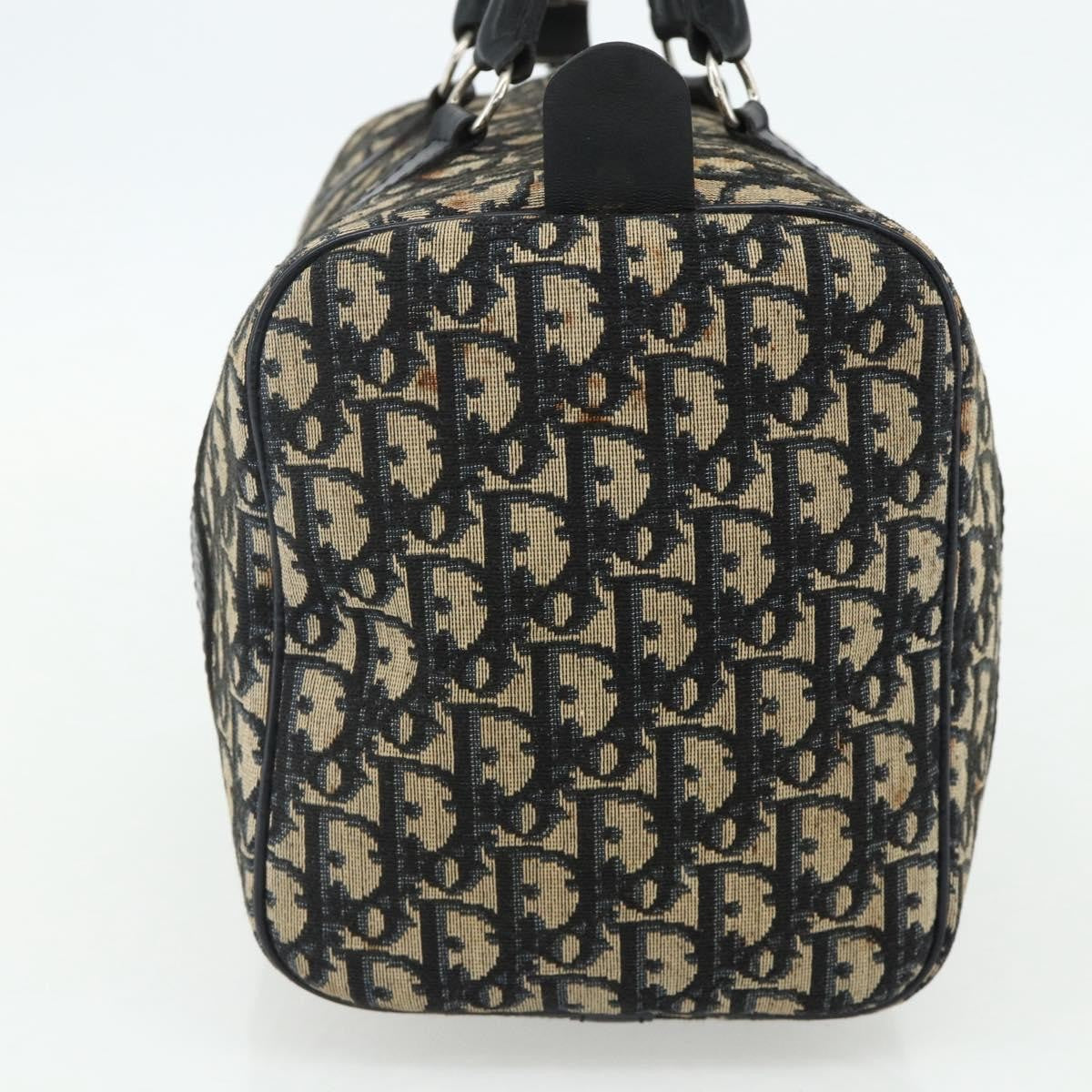 Dior Christian Dior Trotter Canvas Boston Bag Navy Silver Authentic 175415