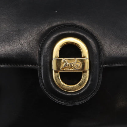 Celine CELINE Horse Carriage Shoulder Bag Leather Black Gold Authentic bs33584