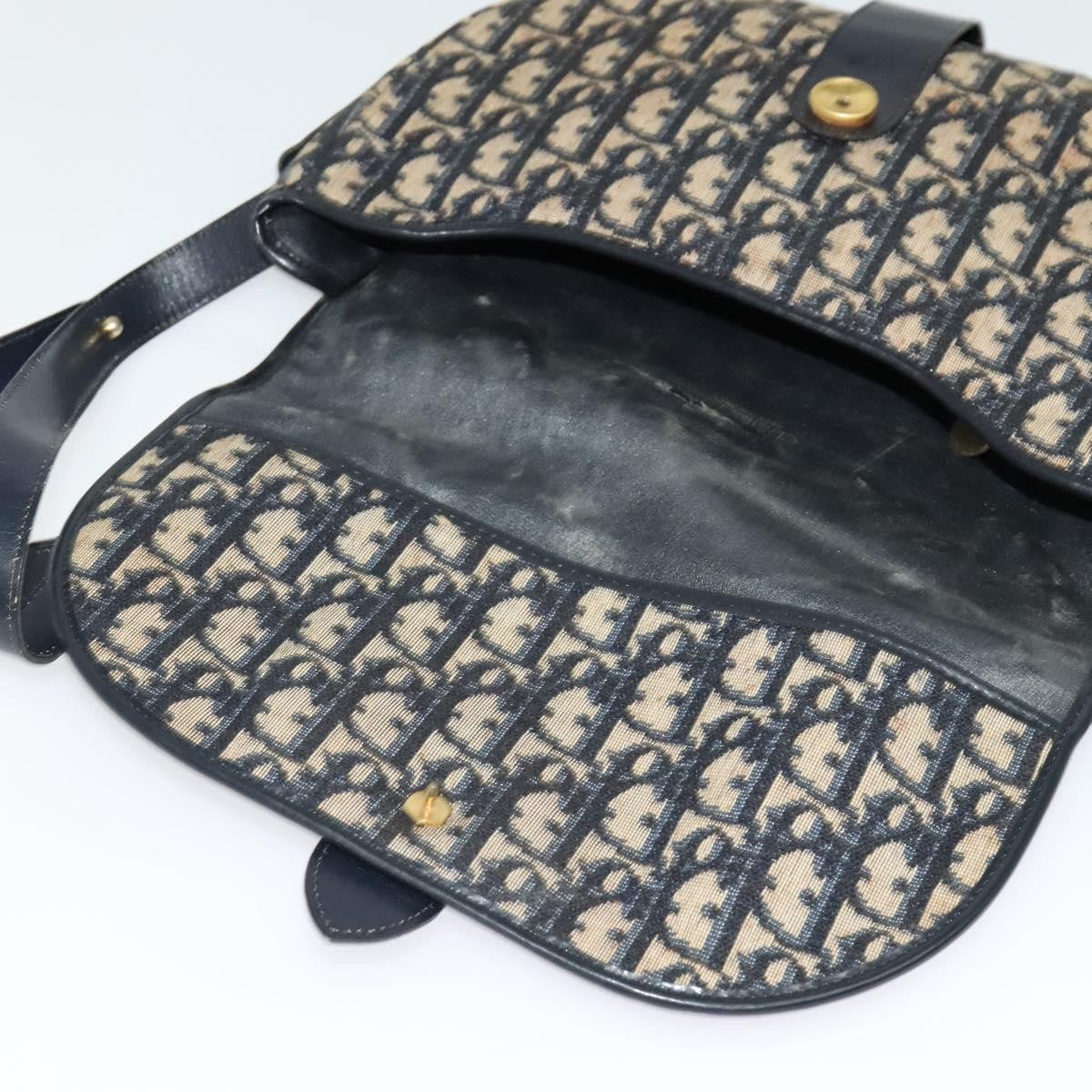 Dior Christian Dior Trotter Canvas Shoulder Bag Navy Gold Authentic BD2178