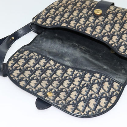 Dior Christian Dior Trotter Canvas Shoulder Bag Navy Gold Authentic BD2178